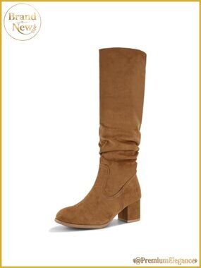 Women's Knee High Boots Chunky Heel Pointed Toe Suede Slouch Side Zipper
